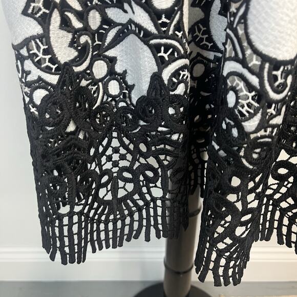 Ann Taylor Skirt sz 4 Black White Floral Lace Knee Full Wedding Cocktail Formal - Picture 5 of 8